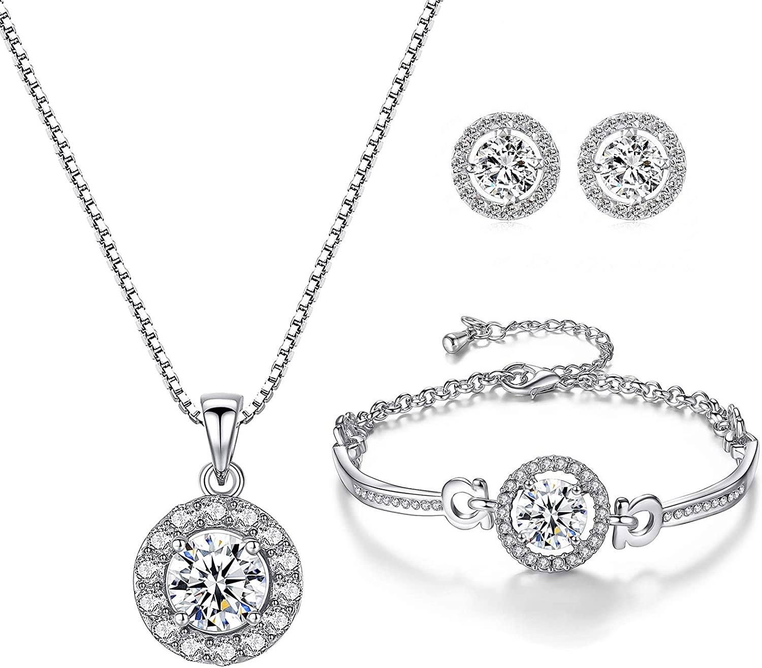 YooAi Jewellery Set Heart Pendant Necklace and Earrings Set Cubic Zirconia Jewellery for Women - Image 1